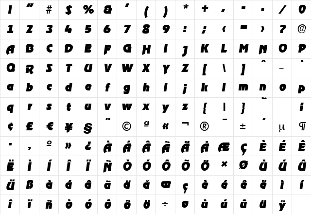OnStageSerial-Black Italic Character Map OnStageSerial-Black Italic Character Map