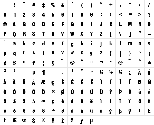 Gothic 13 Character Map