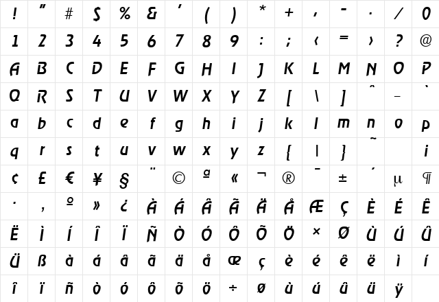 OnStageSerial-Medium Italic Character Map OnStageSerial-Medium Italic Character Map