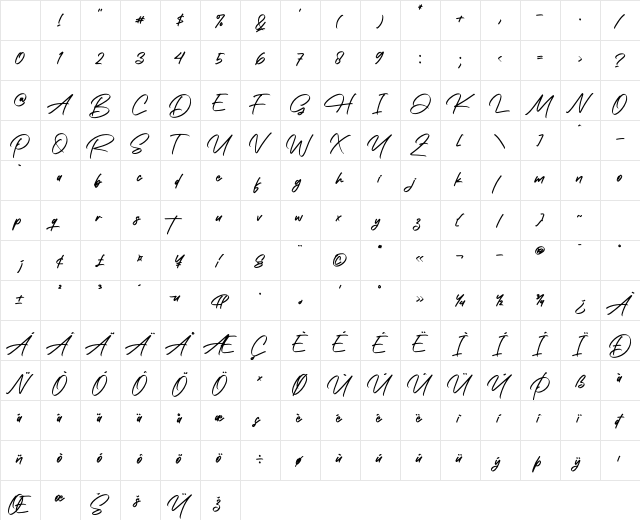 Prechley Regular Character Map