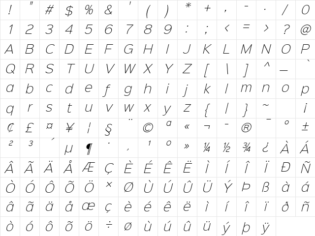 Sinkin Sans 200 X Light Italic 200 X Light Italic Character Map Sinkin Sans 200 X Light Italic 200 X Light Italic Character Map