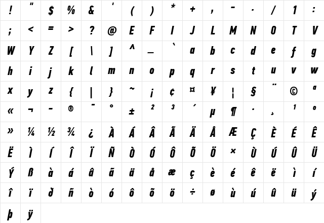 PF Din Text Comp Pro Bold Italic Character Map