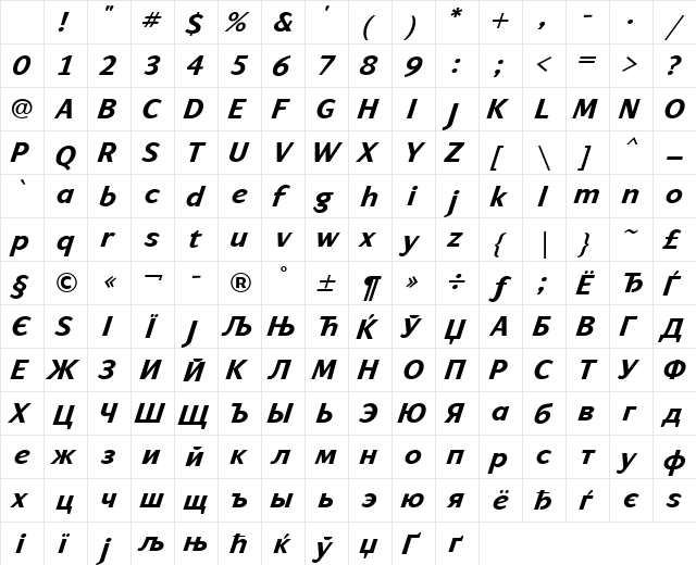 ArtemiusSans TT Bold Italic Character Map ArtemiusSans TT Bold Italic Character Map