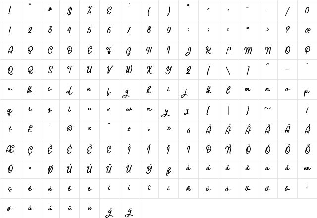 Azzura Lineweight Regular Character Map Azzura Lineweight Regular Character Map