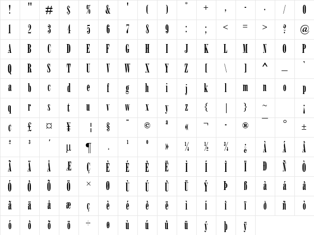 Onyx Regular Character Map