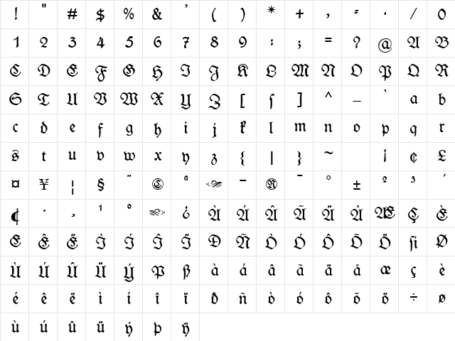WieynckFrakturUNZ1L Italic Character Map WieynckFrakturUNZ1L Italic Character Map