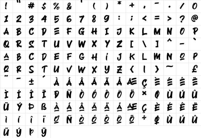 Black Rocker Regular Character Map