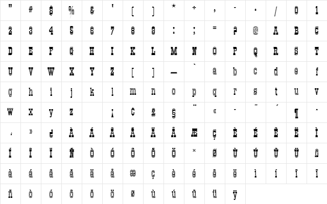 OldTowneNo536DIn1 Regular Character Map OldTowneNo536DIn1 Regular Character Map