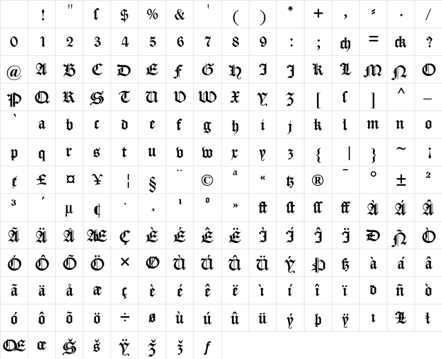DS CaslonGotisch Regular Character Map