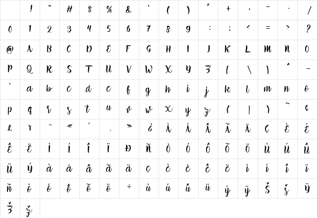 brillia Free Demo Regular Character Map brillia Free Demo Regular Character Map