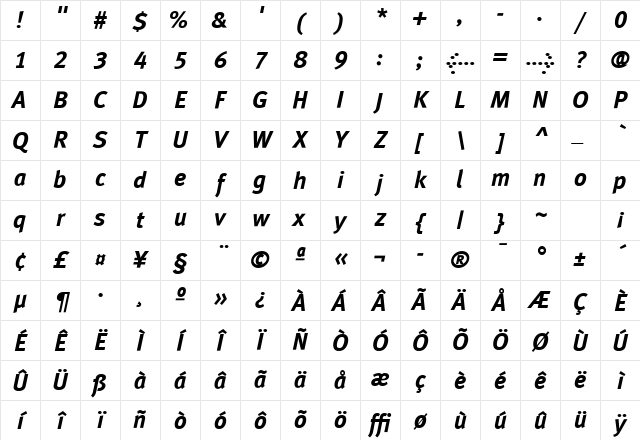 MetaPlusLining Bold Italic Character Map MetaPlusLining Bold Italic Character Map