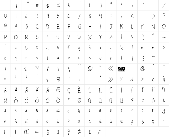 OpalsHand Regular Character Map
