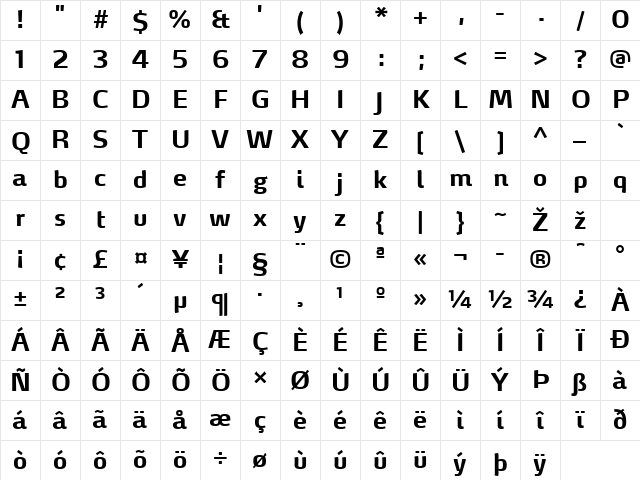 MaxDemiSerifLF-Bold Regular Character Map