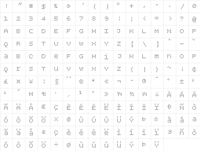 BPdotsUnicasePlus Regular Character Map BPdotsUnicasePlus Regular Character Map