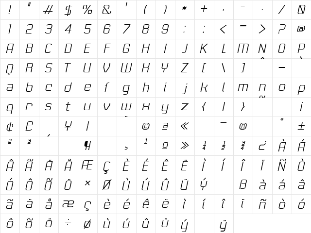 21st RegularItalic Character Map