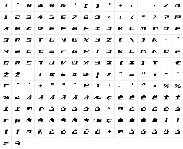 3AGLE Bold Semi-Italic Regular Character Map