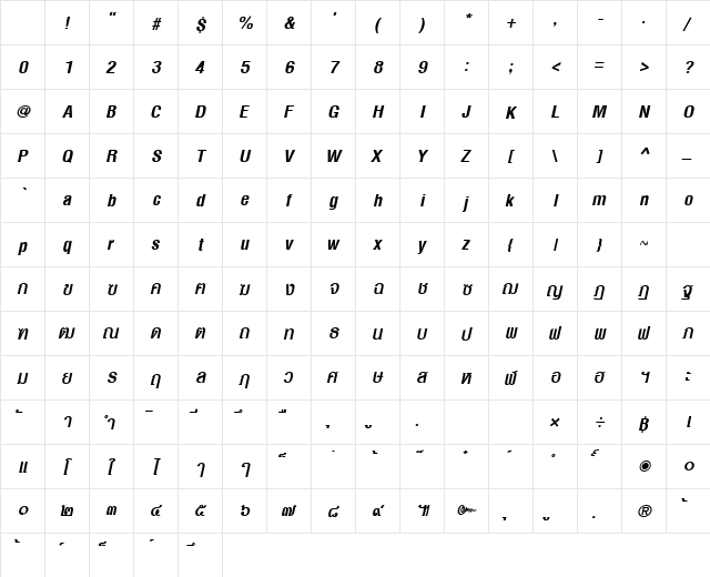 PSL-Display Bold Italic Character Map PSL-Display Bold Italic Character Map