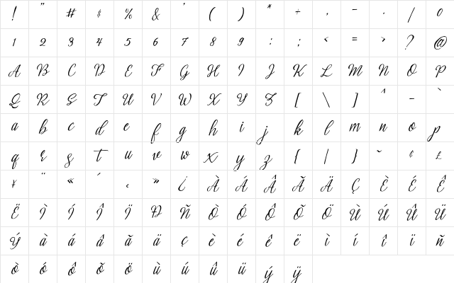 Brightside Typeface Regular Character Map
