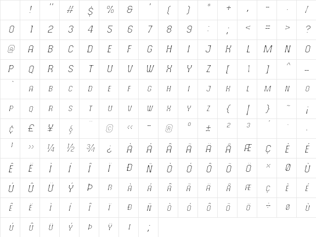 The October Two Light Italic Character Map