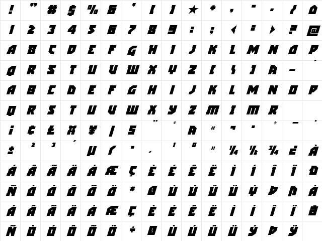 Arctic Guardian Super-Italic Italic Character Map