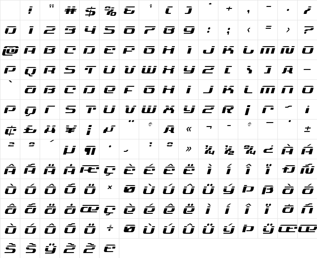 Yeoman Jack Laser Italic Regular Character Map Yeoman Jack Laser Italic Regular Character Map