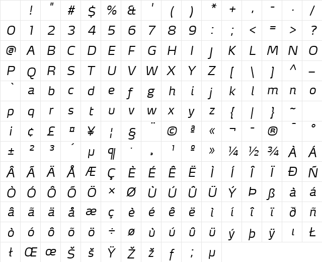 MaxDemiSerifLF-LightItalic Regular Character Map MaxDemiSerifLF-LightItalic Regular Character Map