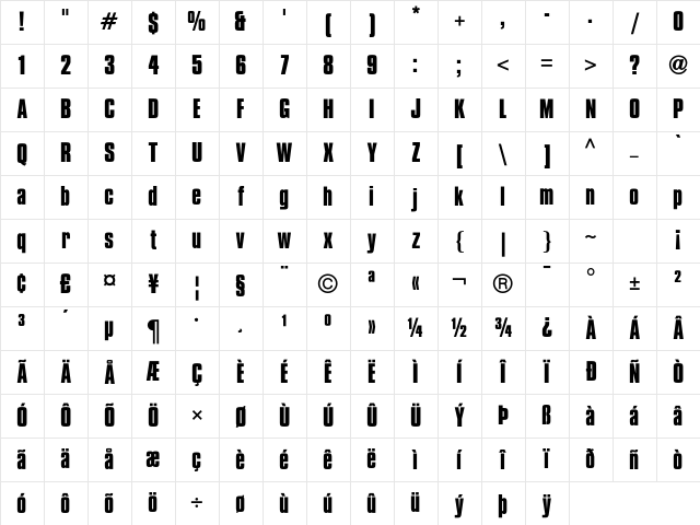 CompactaICG Bold Character Map