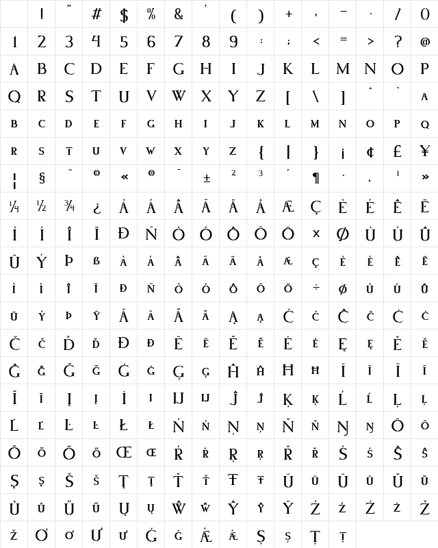 Stencilum UltraLoose Regular Character Map Stencilum UltraLoose Regular Character Map