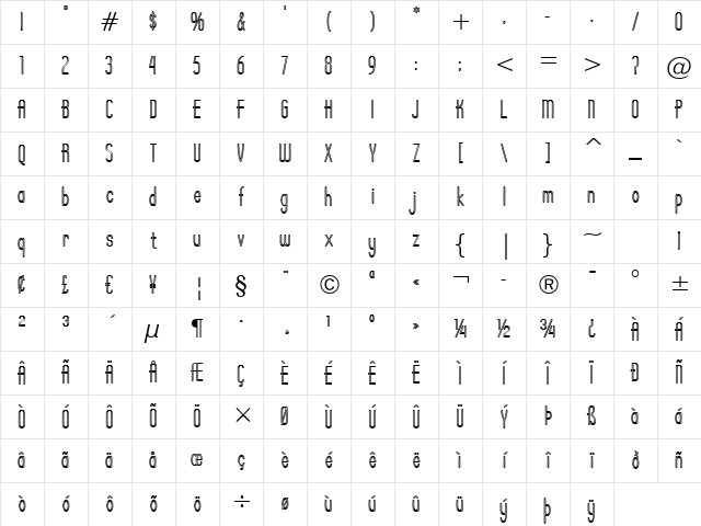 Operator Nine BTN Inline Regular Character Map