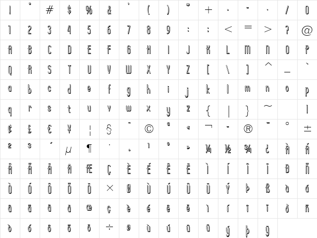Operator Nine BTN Shadow Regular Character Map