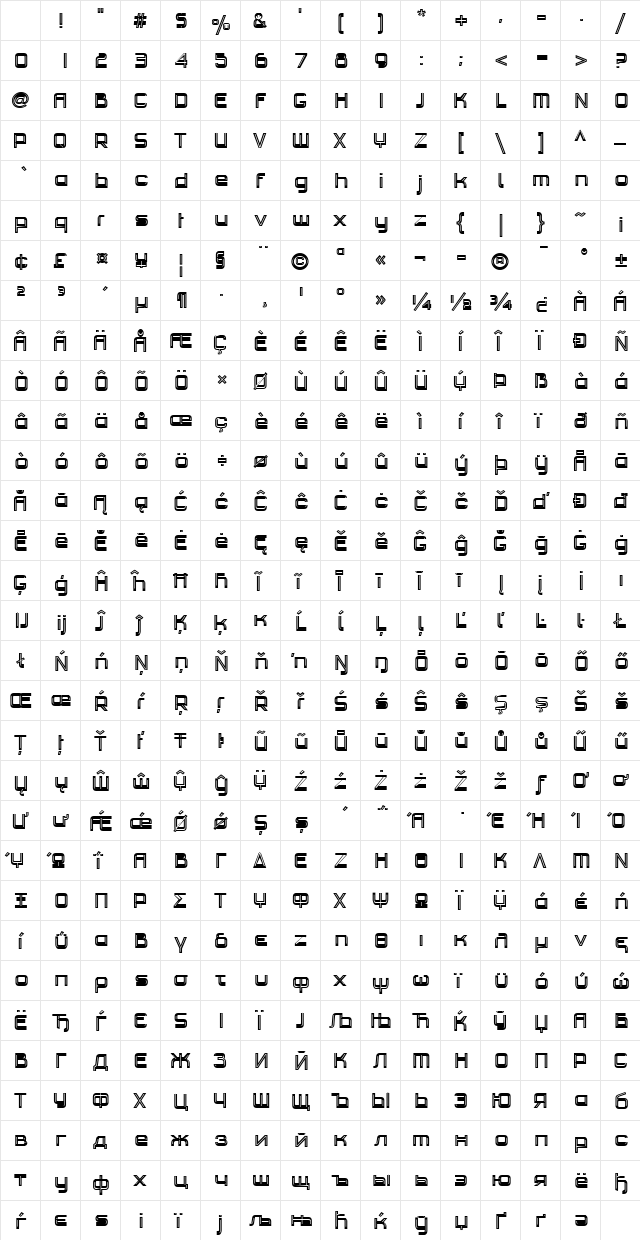 PF HausSquare Pro Bold Outline Character Map PF HausSquare Pro Bold Outline Character Map
