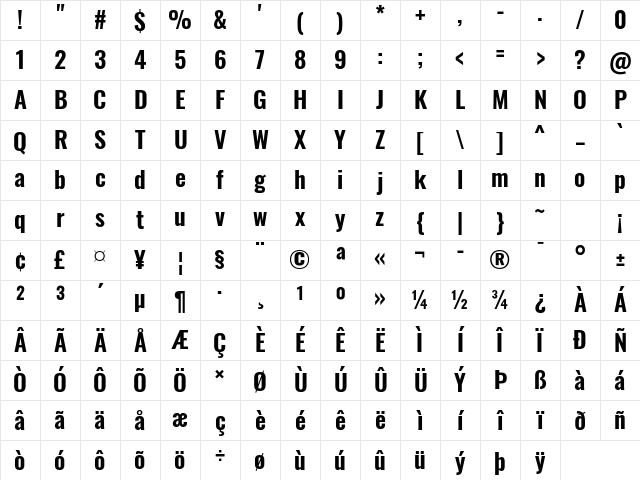 Oswald DemiBold Character Map