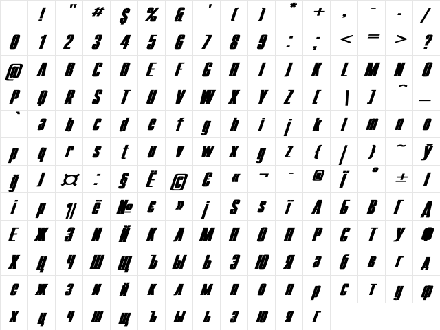 Compact Wd Bold Italic Character Map Compact Wd Bold Italic Character Map