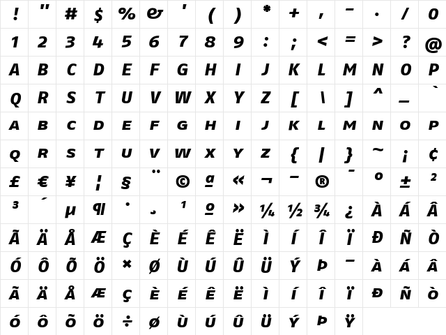 FagoExLf ItalicExtrabold Character Map FagoExLf ItalicExtrabold Character Map