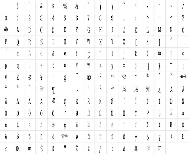 ArchedGothicCondSG TT Regular Character Map
