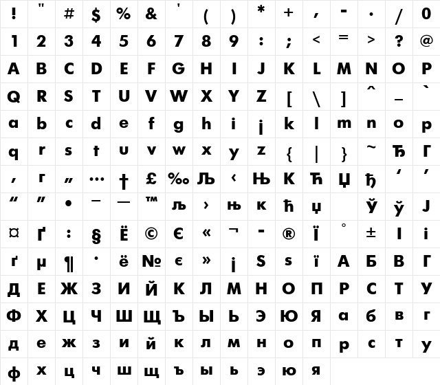 FuturisExtraCTT Regular Character Map