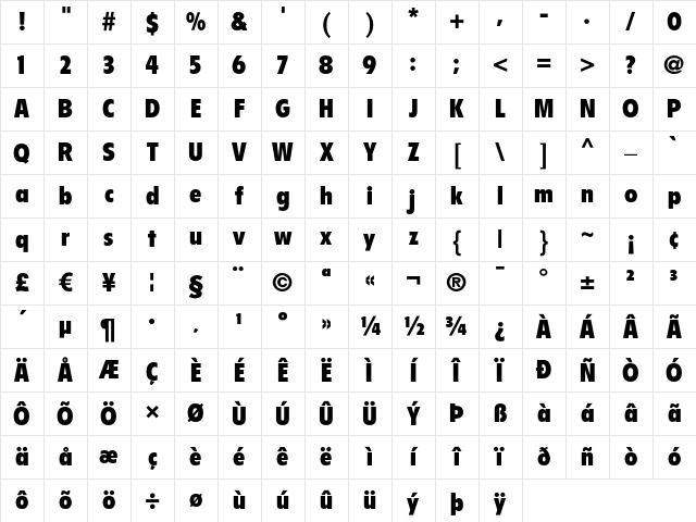 Flyer LT Black Condensed Character Map