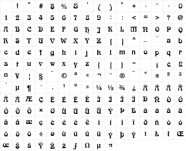 Arnold Bcklin Std Regular Character Map Arnold Bcklin Std Regular Character Map