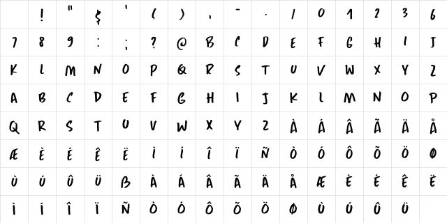 Yuge DEMO Regular Character Map