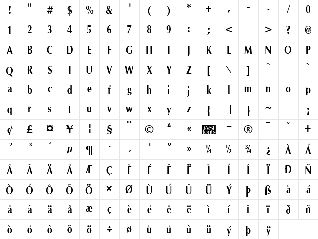 OptaneCompact Bold Character Map