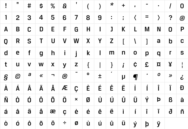 BreuerText Medium Character Map BreuerText Medium Character Map