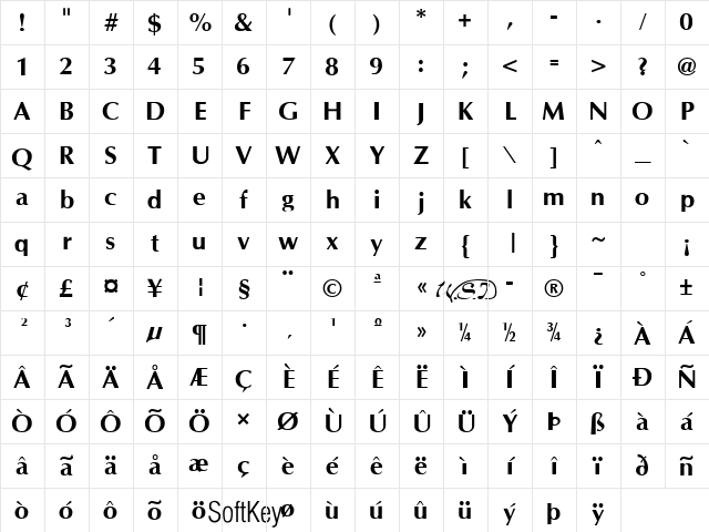 Optane Bold Character Map