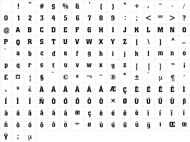 Colossalis BQ Medium Character Map Colossalis BQ Medium Character Map