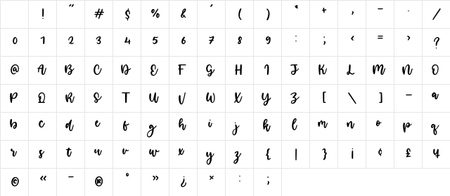 Smilestar Regular Character Map Smilestar Regular Character Map