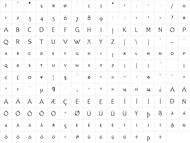 Tonic Regular Character Map