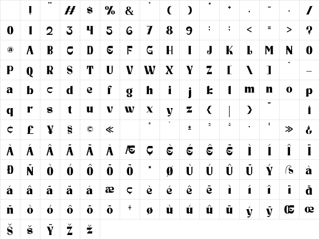 Dunver Regular Character Map Dunver Regular Character Map