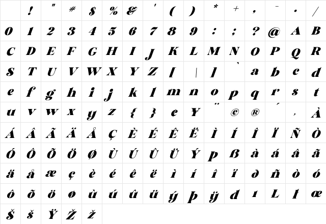 Glory Sunshine Italic Regular Character Map Glory Sunshine Italic Regular Character Map