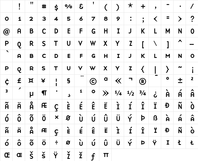 BaseNine Medium Character Map