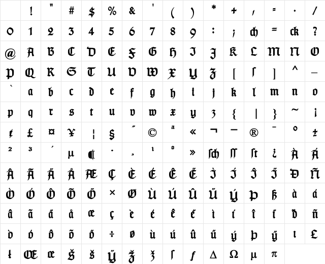 TypographerGotisch C Bold Character Map