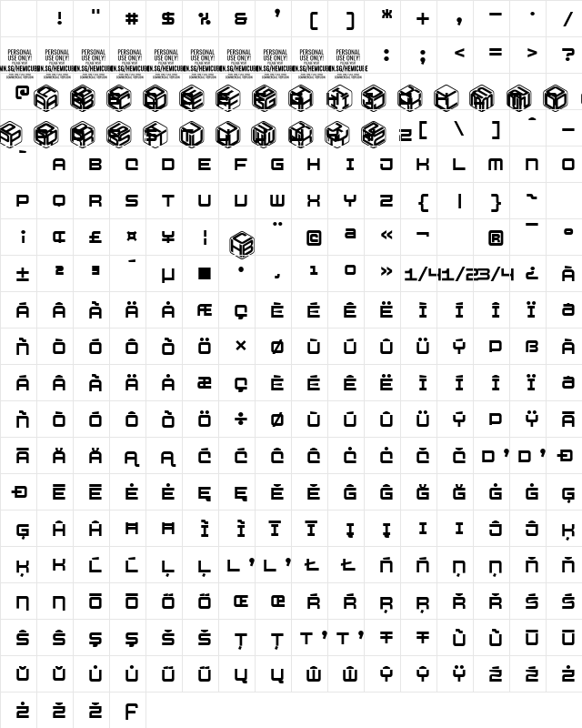 Hemicube PERSONAL USE ONLY Regular Character Map Hemicube PERSONAL USE ONLY Regular Character Map